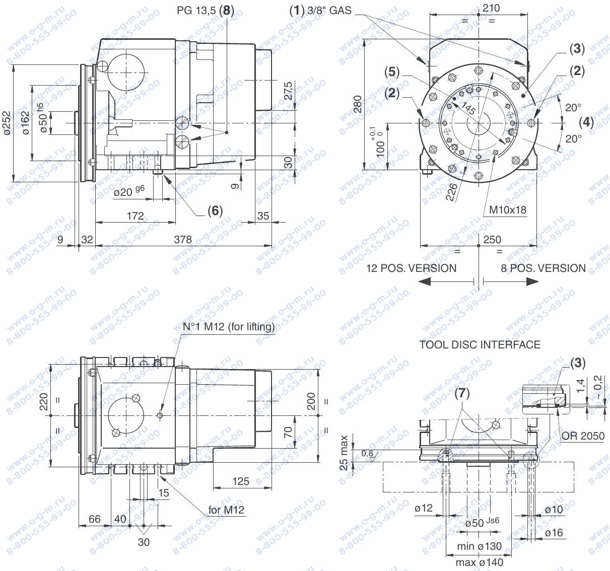 Чертёж головки револьверной DUPLOMATIC BSV-N200-8/25-220-380-50
