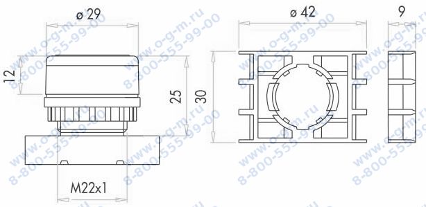 Чертёж кнопки нажимной с адаптером B100DM