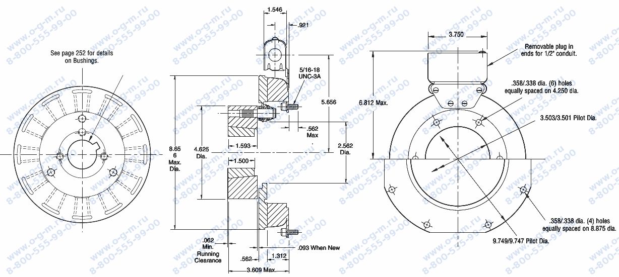 Чертёж муфты электромагнитной PB-825 (Warner Electric)