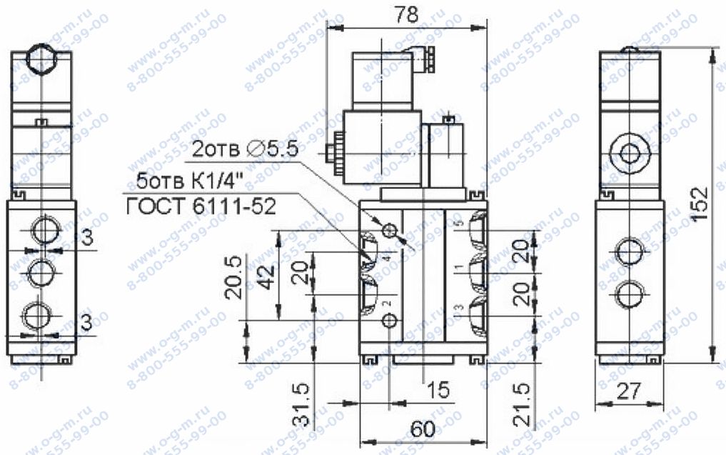 Чертеж пневмораспределителя 5Р-6-233-3 110В